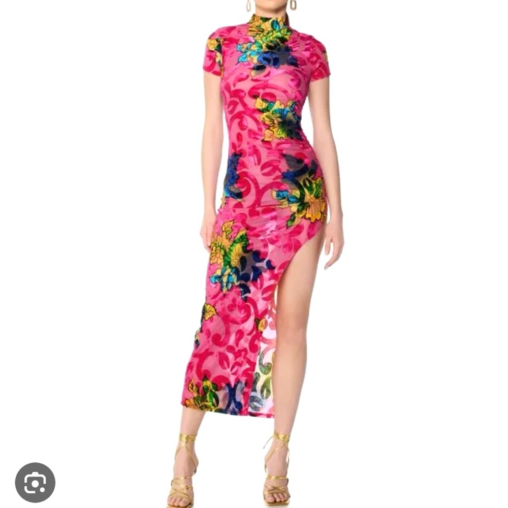 PRIYANKA PAISLEY BURNOUT MIDI DRESS in BLUE